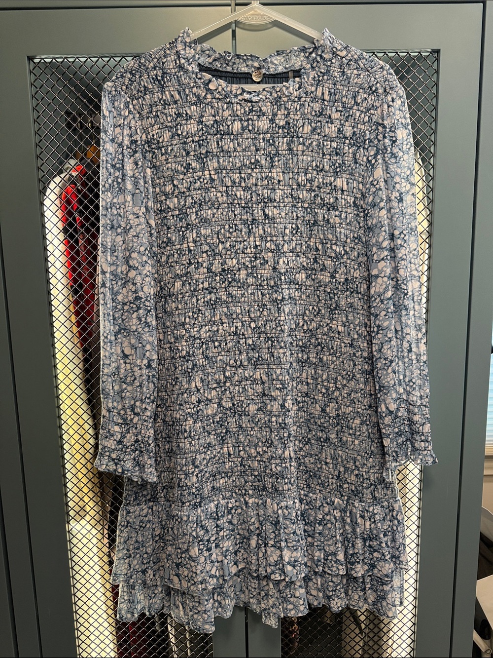 Margaret O'Leary Blue Floral Smocked Long Sleeve Dress